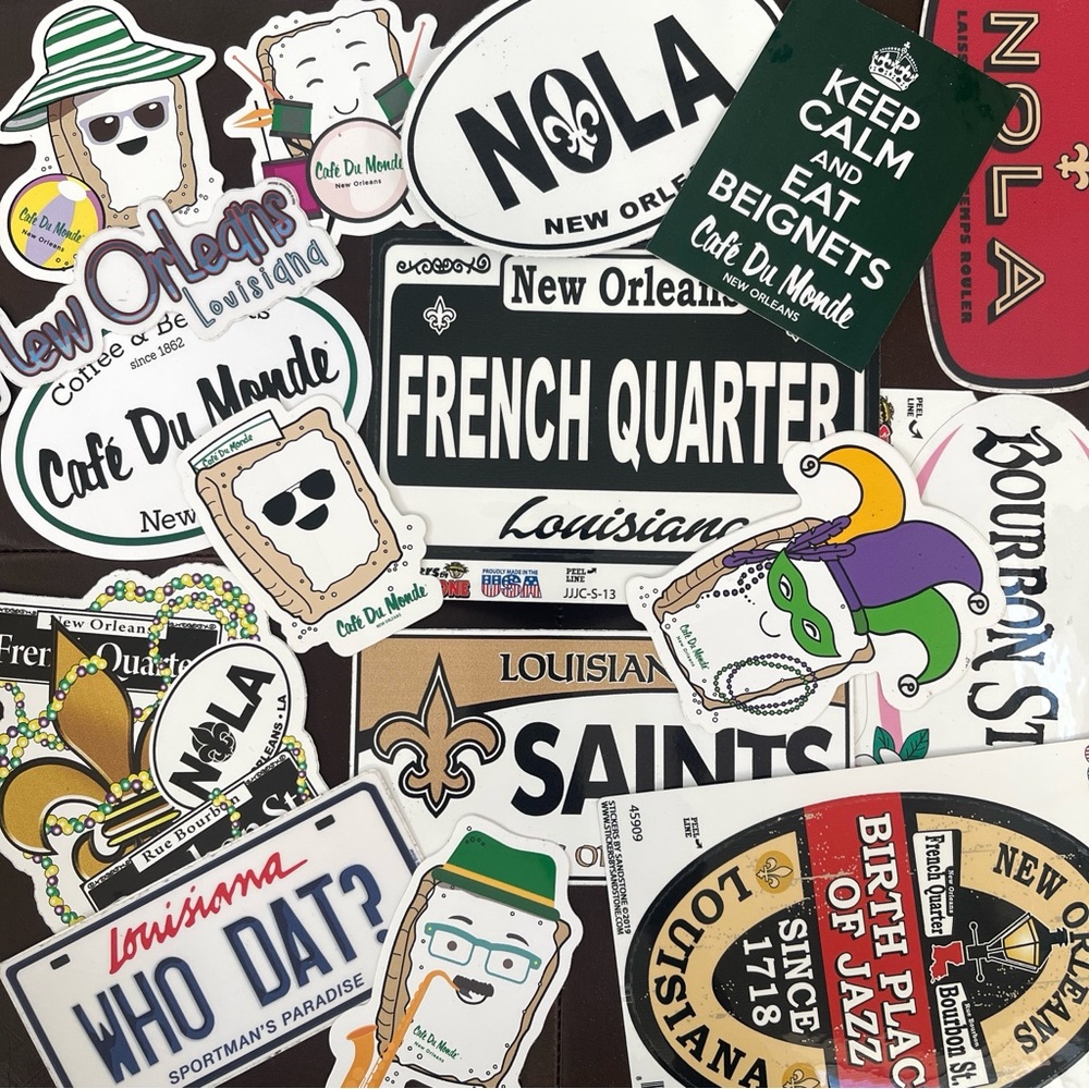 LOUISIANA- BOURBON STREET Various Stickers 16 total cafe du monde Saints NOLA